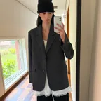 WOOL SINGLE TWO BUTTON JACKET - DARK GREY