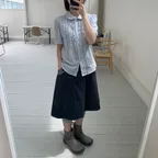 FLORAL POCKET BANDING MIDI SKIRT, DEEP NAVY