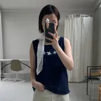 FLOWER PRINTING SLEEVELESS, NAVY