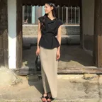 [령은PICK] STANDARD FIT SUMMER LONG SKIRT - BEIGE