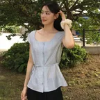 [령은PICK] WIDE NECK BLOUSE - LIGHT BLUE