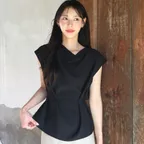 [령은PICK] DRAPE DOLMAN BLOUSE - BLACK