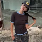 WOMEN BOAT NECK DOUBLE LAYER SLIM RIB T - ASH BLUE