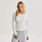 NBNDG3W812 / WOMEN AIRY 와플 후드 긴팔티 (CREAM)