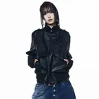 High Neck Flight Leather Jacket (Black)