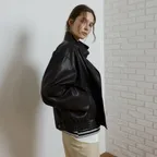 [29CM 단독] high neck leather jacket - dark brown