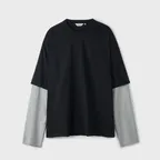 Raw Edge Layered Long Sleeve Black