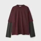 Raw Edge Layered Long Sleeve Burgundy