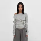 Button Detail Tee_Melange Grey