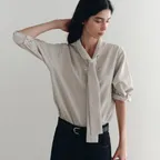 Joseph Roll-Up Tie Blouse (Greige)