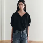 Joseph Roll-Up Tie Blouse (Noir Navy)