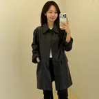 [꼬민지 PICK][10th] faux leather half coat_black