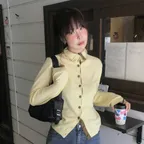 [Chouetties] High Neck Knit Cardigan (Two-Way) (light yellow) LAWCX26220YEL