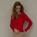 BUTTON UP RIBBED ROUND CARDIGAN (RED)