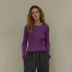 BUTTON UP RIBBED ROUND CARDIGAN (PURPLE)