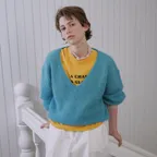 Mohair v-neck knit_teal