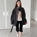 HIGHNECK BELT TRENCH COAT - CHARCOAL