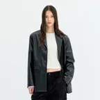 페이크 레더 더블 웰트 포켓 블레이저 (블랙)