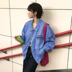 WASHED VINTAGE COTTON BLOUSON BLUE