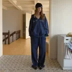 Polite banding wide pants - Navy
