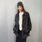FAUX LEATHER HALF JACKET, BLACK