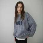 ARU LOGO PATCH STRIPE SWEATSHIRT, MELANGE GREY