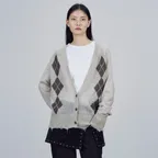 ARGYLE CHECK DESTROYED CARDIGAN [GREY]