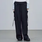 FOLDED WAIST WIDE PANTS [NAVY]