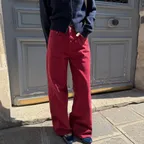 COTTON WIDE DENIM PANTS_RED DAHLIA