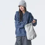 WEB LOGO WASHED HOOD ZIP UP [NAVY]