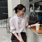 [강문경 x 29 EDITION] UNBAL DETAIL SCARF BLOUSE_DUSTY IVORY