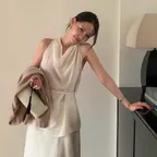[강문경 x 29 EDITION] SHEER HALTER SLEEVELESS BLOUSE_CREAM