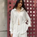 Wool cashmere convertible collar shirt_Ivory