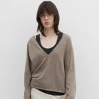 Cashmere Deep V-Neck Knit (Beige / Brown / Dark Gray)