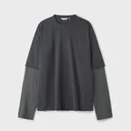 Stripe Layered Long Sleeve Charcoal