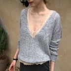 Powder Deep V Neck Knit-Grey