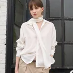 Aube Drape Shirt & Scarf Set-Ivory