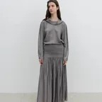 Draped Shirred Long Skirt (Ivory / Gray / Black)