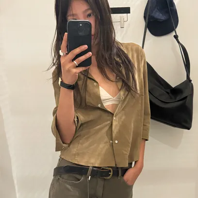 Corduroy Mid Sleeve Shirt_Khaki Beige