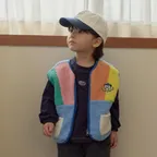 절개 배색 플리스 베스트 라이트블루