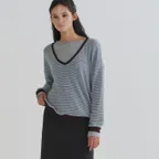 Mild stripe deep v-neck top (blue)