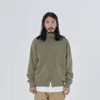 HIGH NECK ZIP UP SWEAT CARDIGAN OLIVE KHAKI