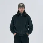 HIGH NECK ZIP UP SWEAT CARDIGAN BLACK