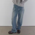 Distressed Panel Denim Pants [Blue]