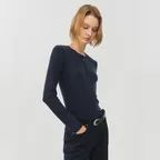 [룩캐스트 X 제현경] 울 헨리 세컨드 스킨 탑_네이비 / WOOL HENLEY SECOND-SKIN TOP_NAVY