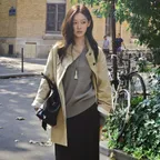 [유영 착용]High Neck Half Trench Coat[LMBFAUJK113]-Beige