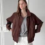 SUEDE ZIPUP JUMPER - BROWN