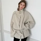 HIGHNECK BELT TRENCH COAT - CREAM