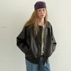 Garment Washed Leather Jacket (Dark brown)