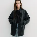 [서지연 PICK] padded vintage leather half coat (black)